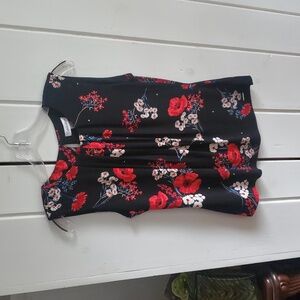 Calvin Klein Black and Red Floral Blouse